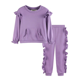 Purple Ruffle Sweatshirt with Jogger Pant Set