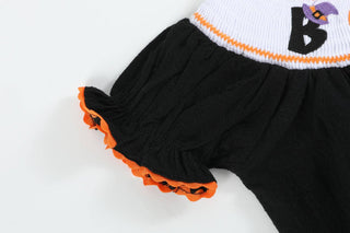 Smocked Black and Orange Boo Halloween Bubble