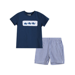 Whale Smocked Tee and Short Set - Lil Cactus