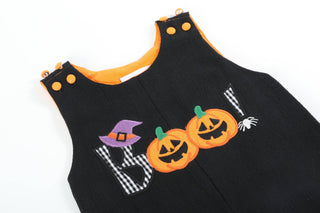 Black and Orange Boo Halloween Overalls