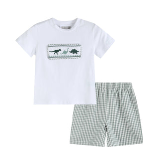 Dinosaur Smocked Tee and Short Set - Lil Cactus