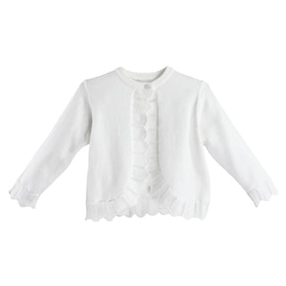 White Pointelle Edge Bolero Cardigan Sweater - Petit Ami