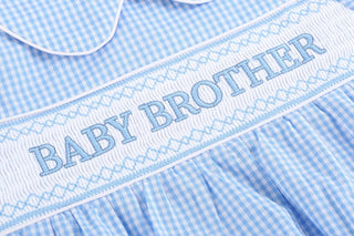 Light Blue Baby Brother Smocked Collared Romper - Lil Cactus