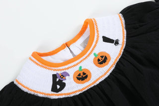 Smocked Black and Orange Boo Halloween Bubble