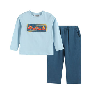 Smocked Blue Turkey Shirt and Pants Set