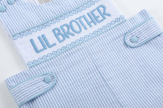 Light Blue Seersucker Lil Brother Smocked Jon Jon - Lil Cactus