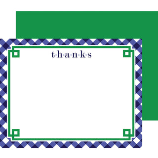 Navy Blue Gingham Fretwork Flat Notecards