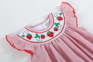 Red Gingham Seersucker Strawberry Bubble – Lil Cactus