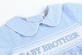 Light Blue Baby Brother Smocked Collared Romper - Lil Cactus