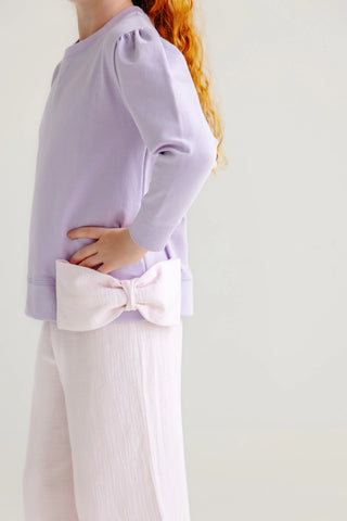 Cassidy Comfy Puff Sleeve Crewneck  with Bow - Lauderdale Lavender/Palm Beach Pink