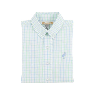 Dean's List Dress Shirt - Sea Island Seafoam and Beale Street Blue Windowpane with Beale Street Blue Stork