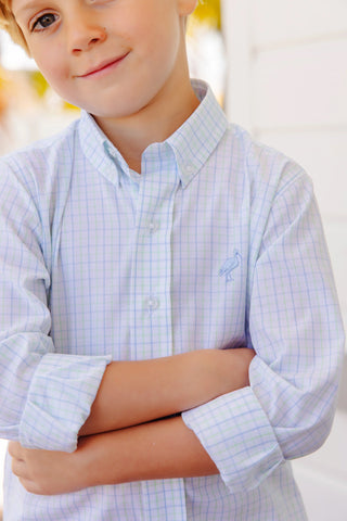 Dean's List Dress Shirt - Sea Island Seafoam and Beale Street Blue Windowpane with Beale Street Blue Stork