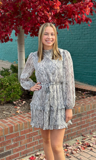 Grey Front Snake Skin Tie Dress