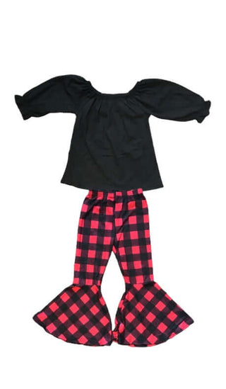 Black & Red Buffalo Plaid Bell Bottom Outfit