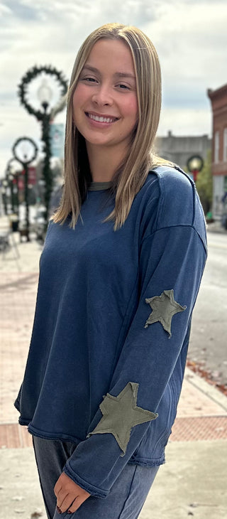 Umgee Mineral-Washed French Terry Star Patch Top