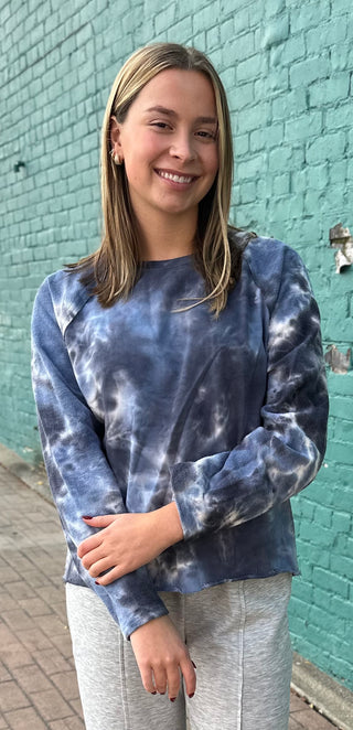 Umgee French Terry Blue Tie-Dye Top