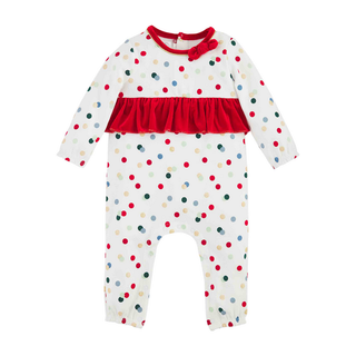 Polka Dot Baby Girls Christmas Romper - MudPie