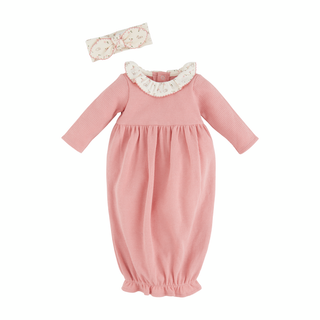 Mud Pie Dusty Pink Waffle Weave Baby Gown and Headband