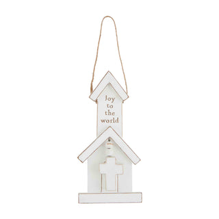 Mud Pie White Church Christmas Ornament