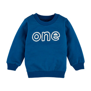 Navy "One" Birthday Sweatshirt - Mud Pie