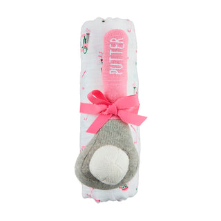 Pink Golf Swaddle and Rattle Set - Mud Pie