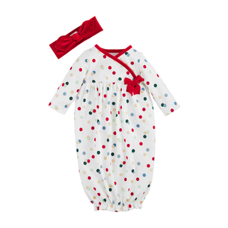 Baby Girl Polka Dot Christmas Gown & Headband Set - Mud Pie