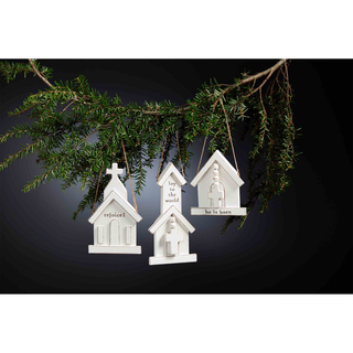 Mud Pie White Church Christmas Ornament