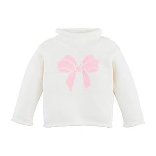 White and Pink Bow Sweater - Mud Pie