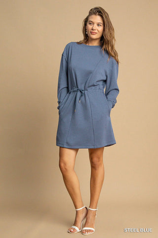 Umgee Buttery Soft Knit Mini Dress - Steel Blue or Rose Clay