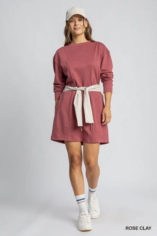 Umgee Buttery Soft Knit Mini Dress - Steel Blue or Rose Clay