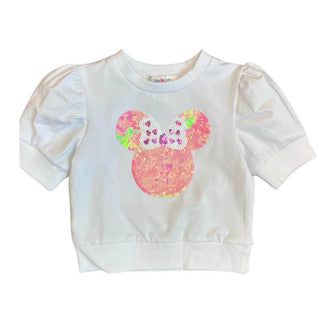 Sequin Mouse Puff Sleeve Top