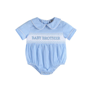 Light Blue Baby Brother Smocked Collared Romper - Lil Cactus