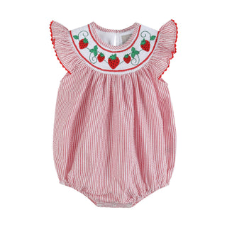 Red Gingham Seersucker Strawberry Bubble – Lil Cactus