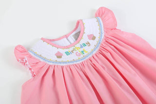 Pink Birthday Girl Smocked Bishop Dress