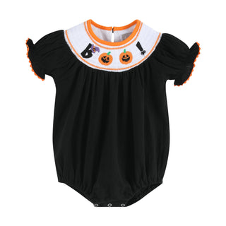 Smocked Black and Orange Boo Halloween Bubble