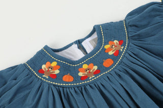 Smocked Cobalt Blue Turkey Bishop Dress