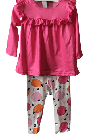 Hot Pink Ruffle Shirt With Pumpkin Leggings