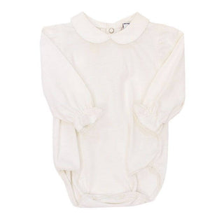 Girls White Knit Long Sleeve Piped Onesie - Bailey Boys