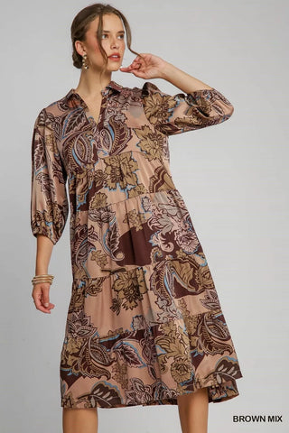 Brown Paisley Midi-Dress - Umgee