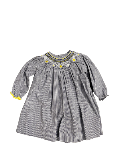 Navy Checked Sunflower Smocked Dress