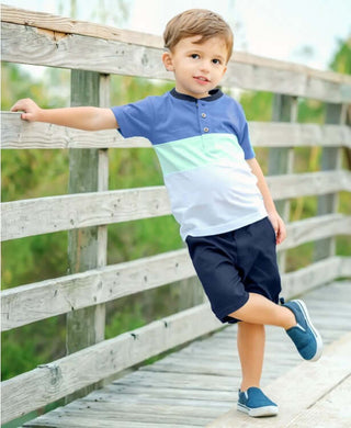 Blue & Neo Mint Color Block Henley-Boys-Simply Blessed Children's Boutique