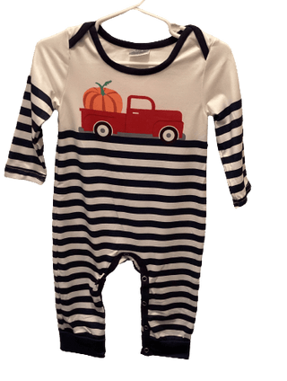 Red Truck Big Pumpkin Boys One Piece Long Sleeve Romper Outfit