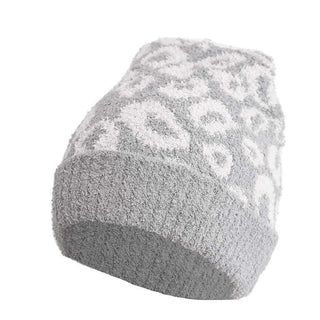 Gray Leopard Print Beanie